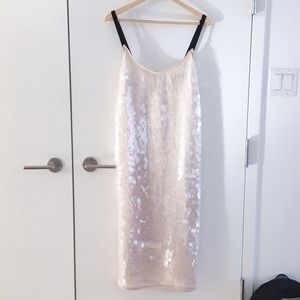 *LAST ONE* Zara Shine Sequin Velvet Strap Midi Tank Dress Champagne XS